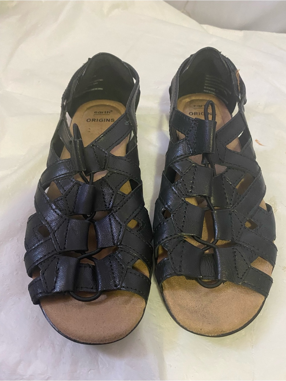 Earth Origins Black Woven Leather Buckle Sandals